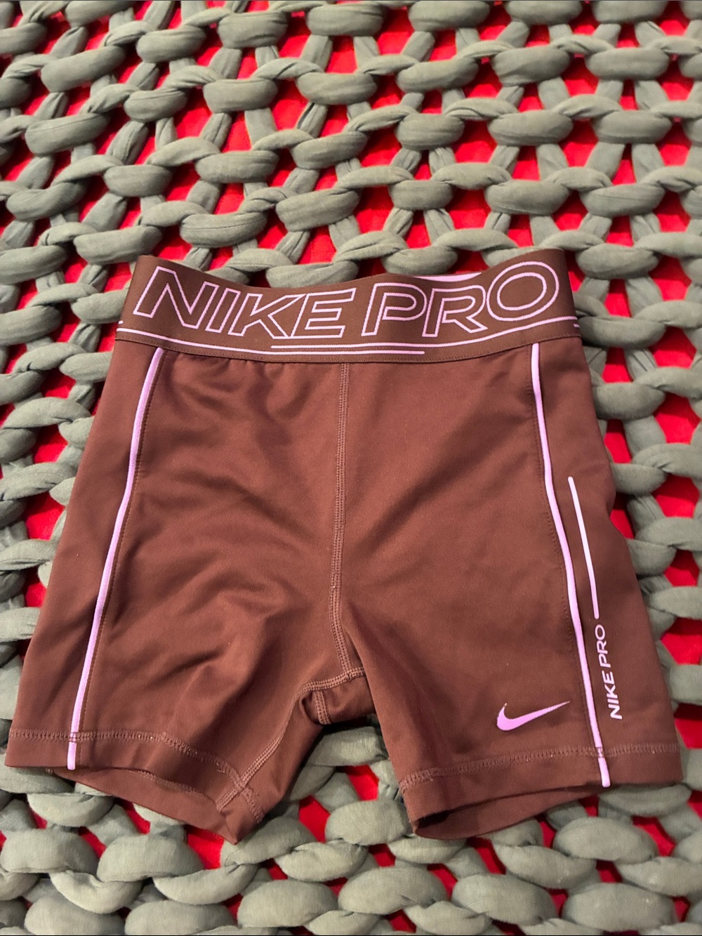 Nike Pro Brown Leggings Shorts with Pink Trim